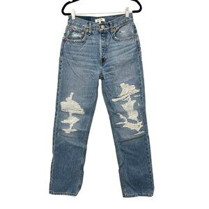 Re/Done 90s High Rise Loose Jeans Size 25 Distressed Denim Straight Leg NWT